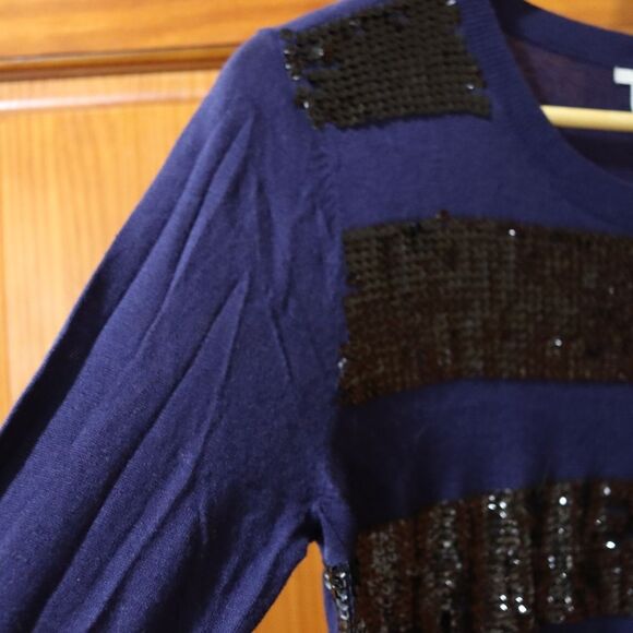 Halogen Blue Sequin Y2K Striped Long Sleeve Top LG - Picture 4 of 12